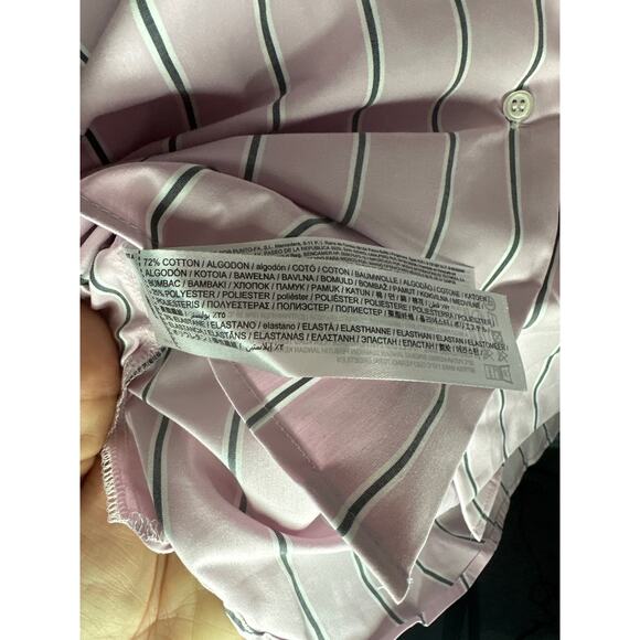 MANGO MNG Pink Gray Button Down Long Sleeve Shirt Stretch Size 10 Collar Pocket - Picture 8 of 9